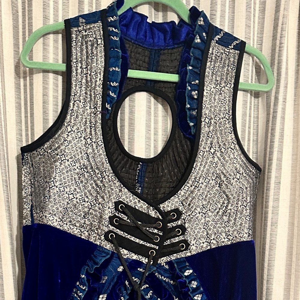 Blue and Silver Low Corset Swallow Tail Vest Costume